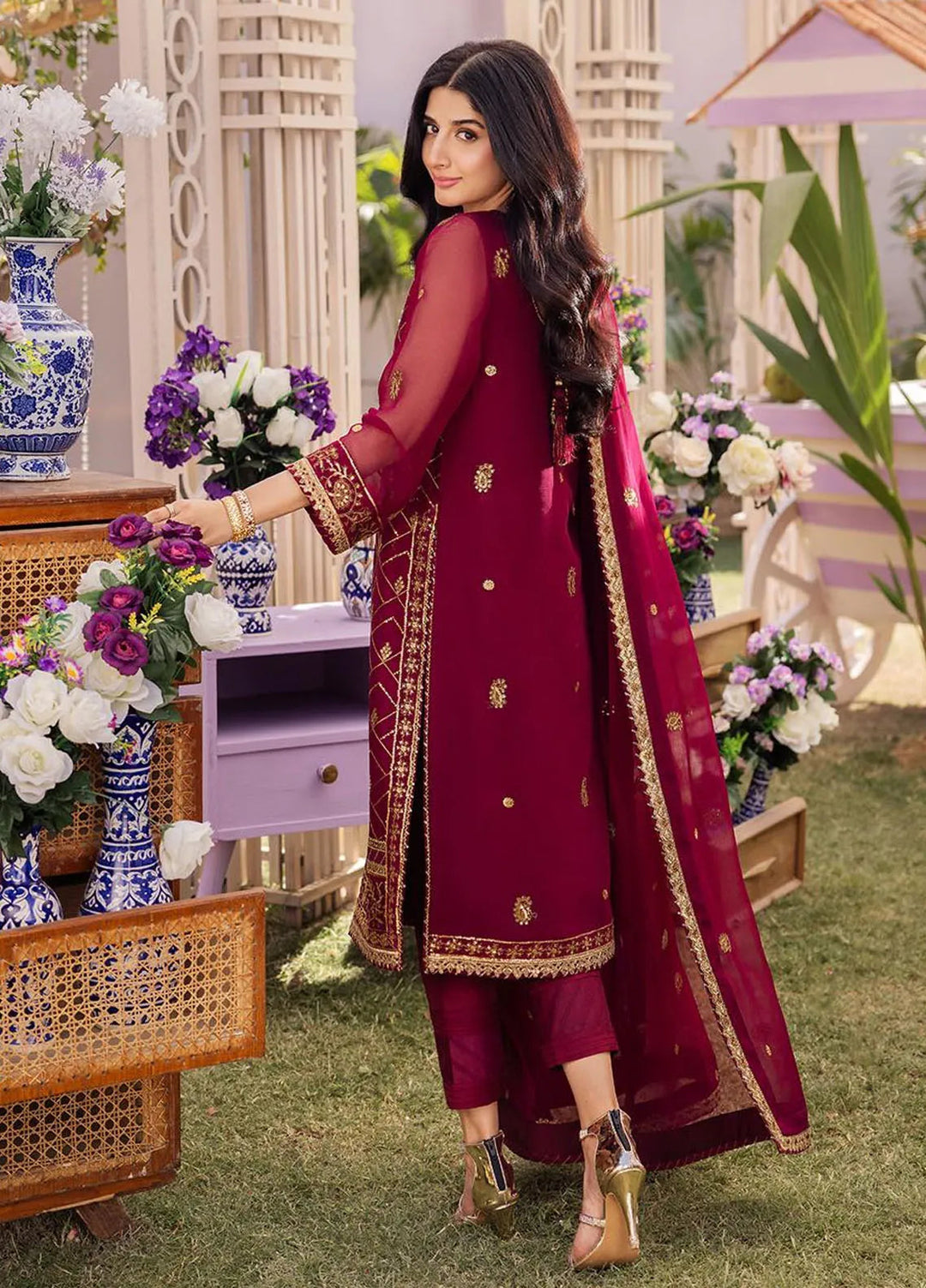 Dhanak Rang by Asim Jofa Embroidered Chiffon Suit Unstitched 3 Piece AJ24DR AJCF-01 - Festive Collection