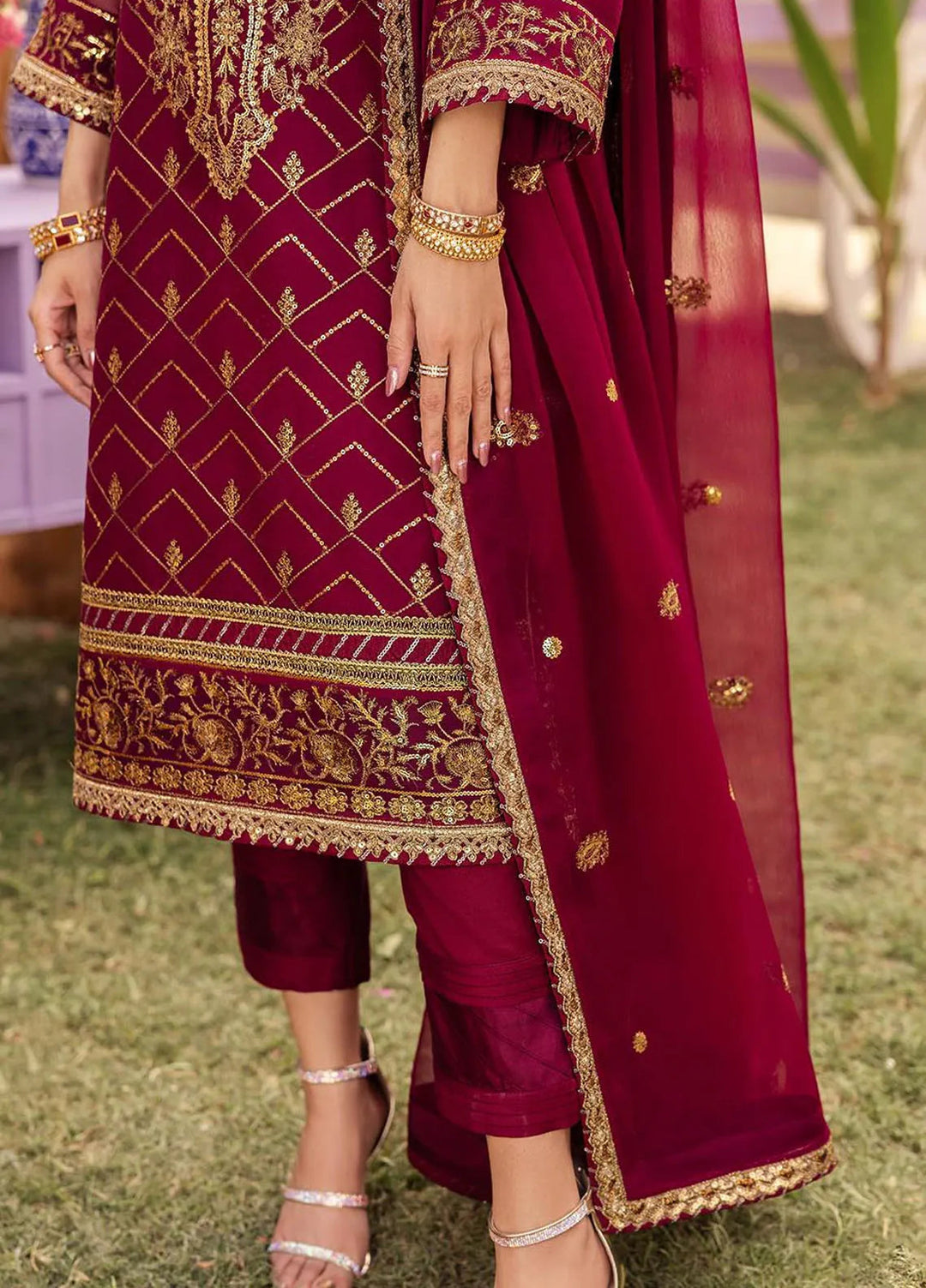 Dhanak Rang by Asim Jofa Embroidered Chiffon Suit Unstitched 3 Piece AJ24DR AJCF-01 - Festive Collection