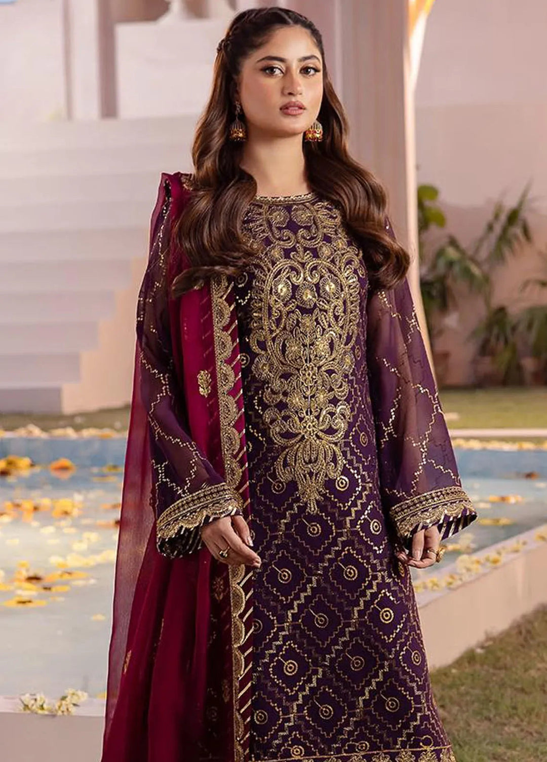 Dhanak Rang by Asim Jofa Embroidered Chiffon Suit Unstitched 3 Piece AJ24DR AJCF-02 - Festive Collection