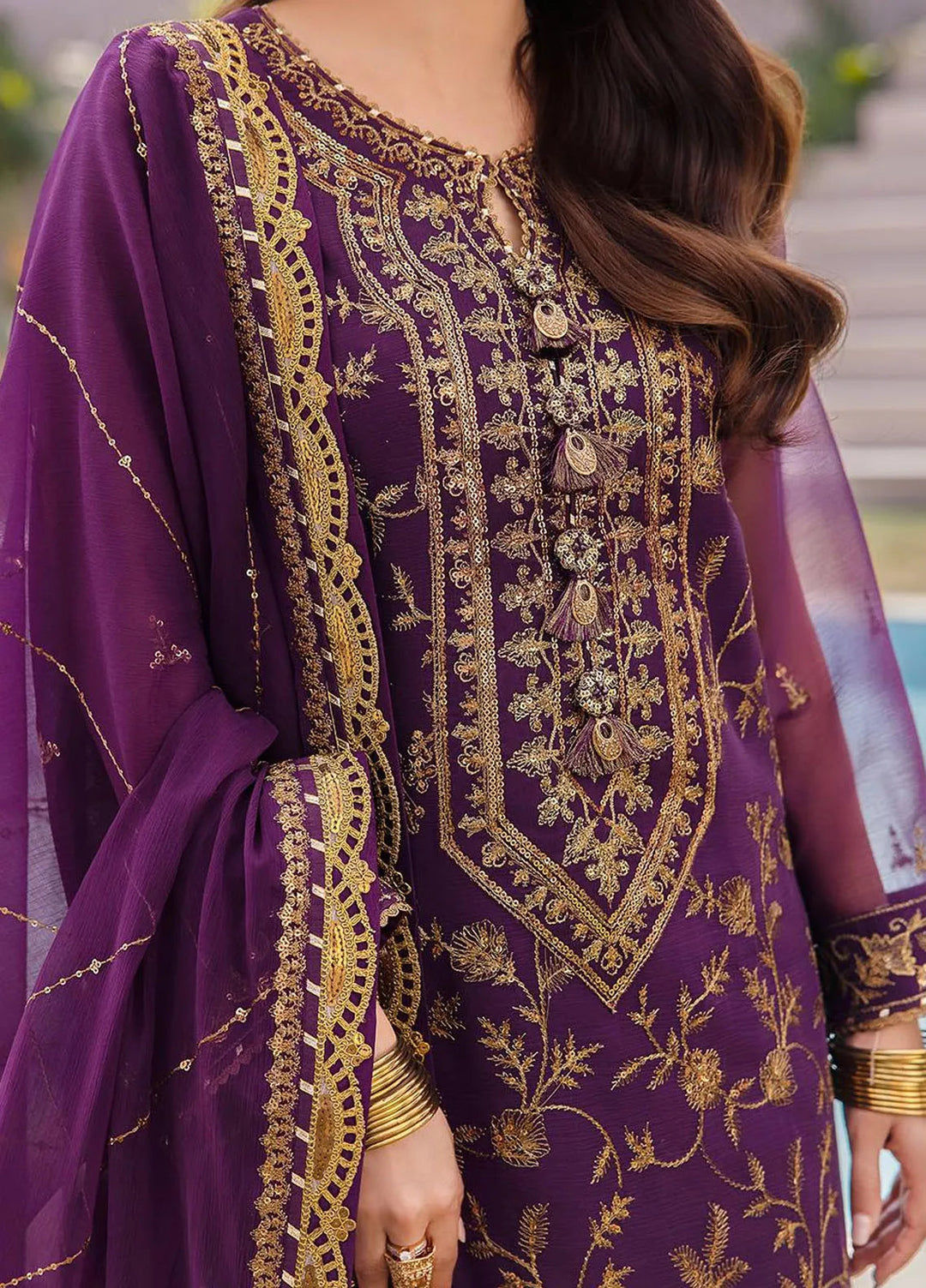 Dhanak Rang by Asim Jofa Embroidered Chiffon Suit Unstitched 3 Piece AJ24DR AJCF-08 - Festive Collection