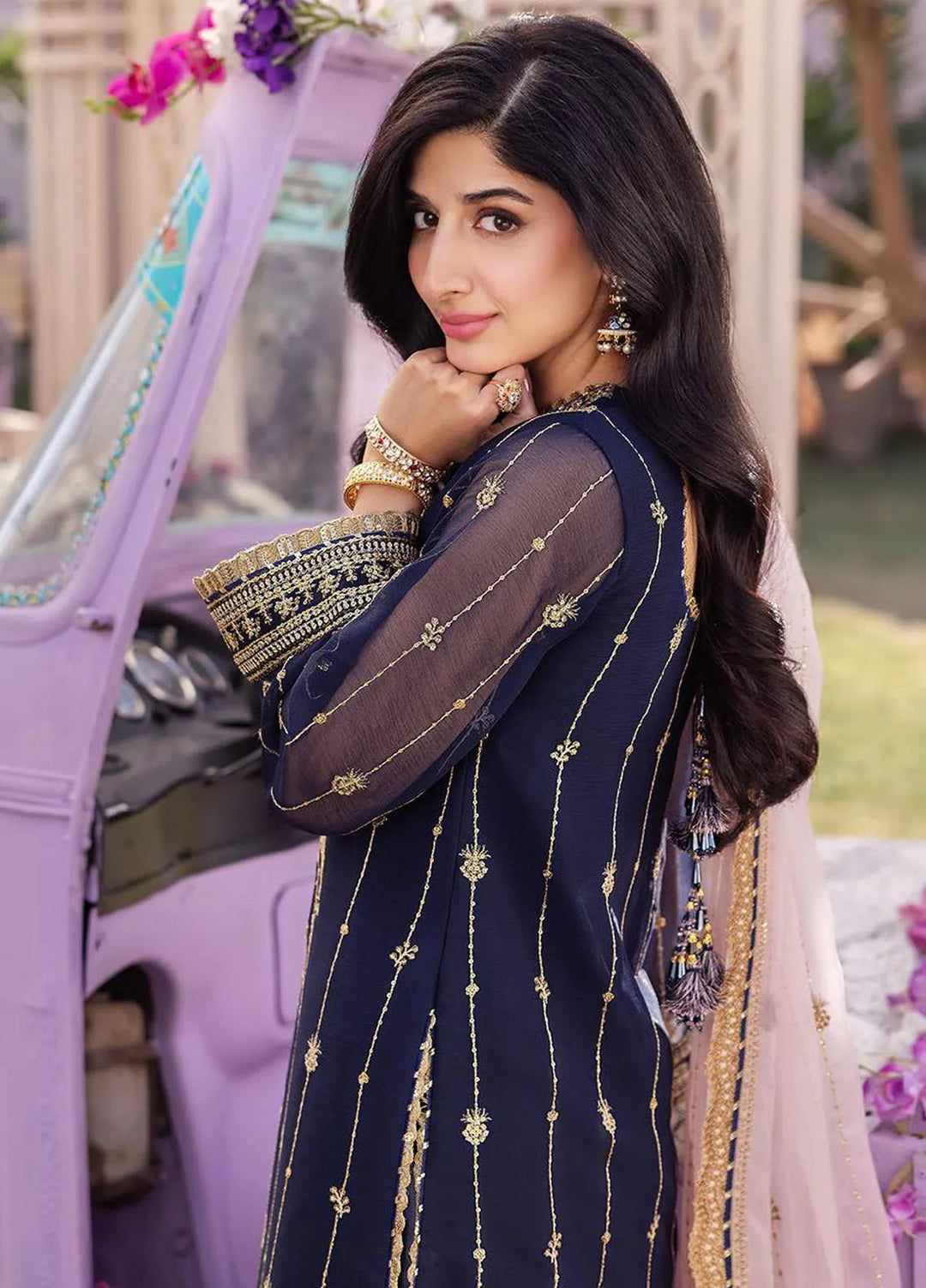 Dhanak Rang by Asim Jofa Embroidered Chiffon Suit Unstitched 3 Piece AJ24DR AJCF-09 - Festive Collection