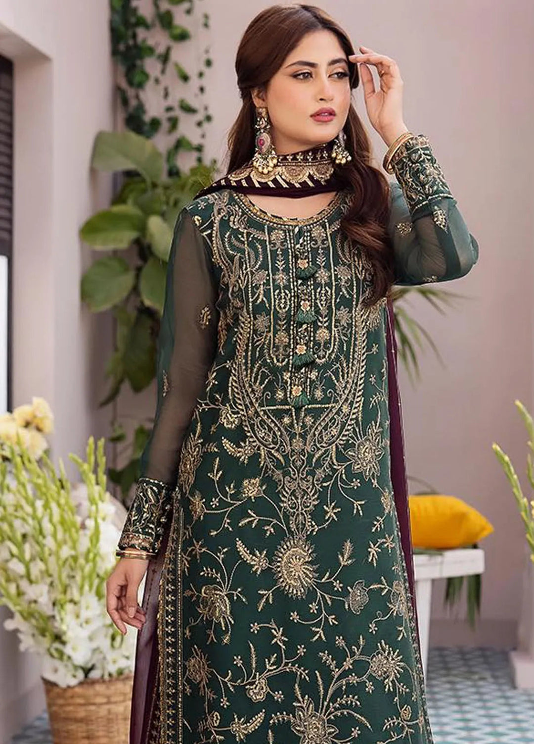 Dhanak Rang by Asim Jofa Embroidered Chiffon Suit Unstitched 3 Piece AJ24DR AJCF-10 - Festive Collection
