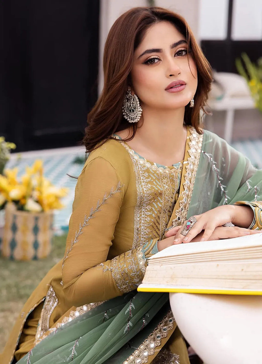 Dhanak Rang by Asim Jofa Embroidered Chiffon Suit Unstitched 3 Piece AJ24DR AJCF-16 - Festive Collection