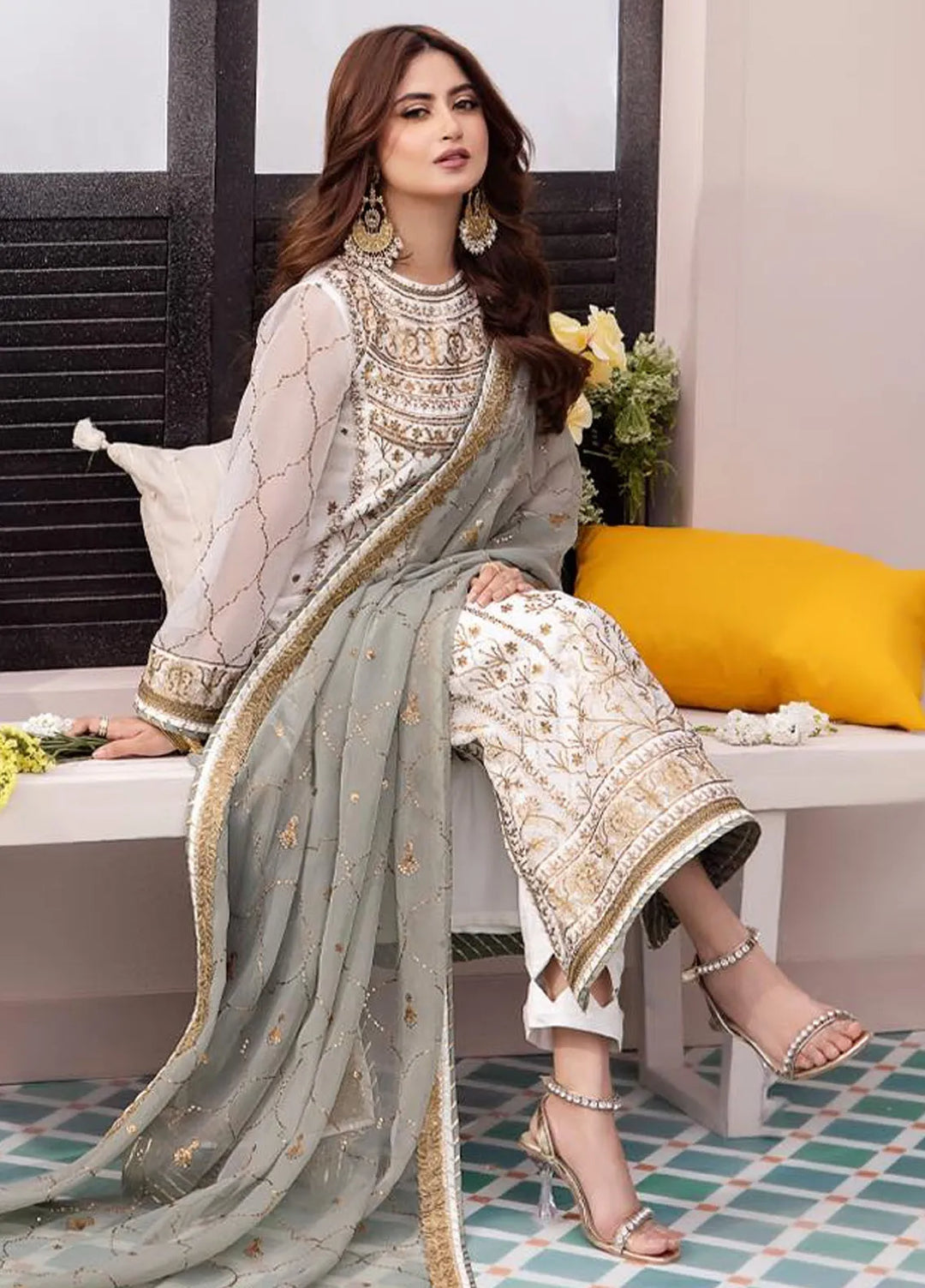 Dhanak Rang by Asim Jofa Embroidered Chiffon Suit Unstitched 3 Piece AJ24DR AJCF-17 - Festive Collection