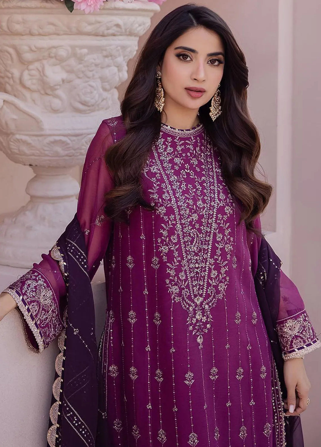 Dhanak Rang by Asim Jofa Embroidered Chiffon Suit Unstitched 3 Piece AJ24DR AJCF-19 - Festive Collection