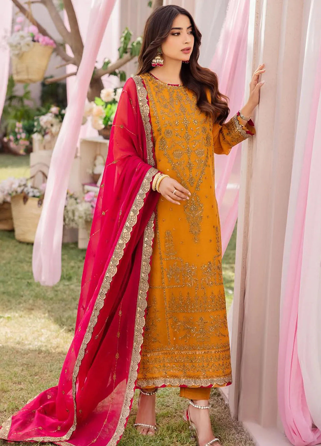 Dhanak Rang by Asim Jofa Embroidered Chiffon Suit Unstitched 3 Piece AJ24DR AJCF-25 - Festive Collection