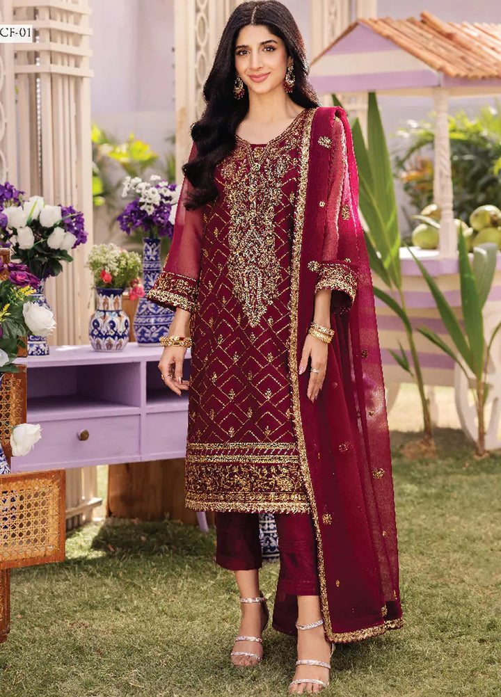 Dhanak Rang by Asim Jofa Embroidered Chiffon Unstitched Suit 3 Piece AJ24DR AJCF-01 - Festive Collection