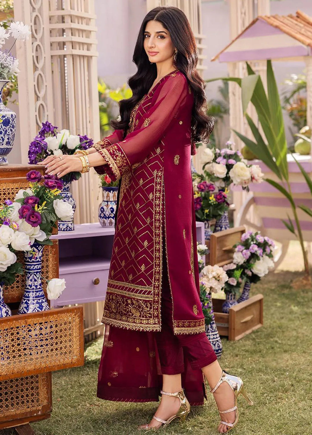 Dhanak Rang by Asim Jofa Embroidered Chiffon Unstitched Suit 3 Piece AJ24DR AJCF-01 - Festive Collection