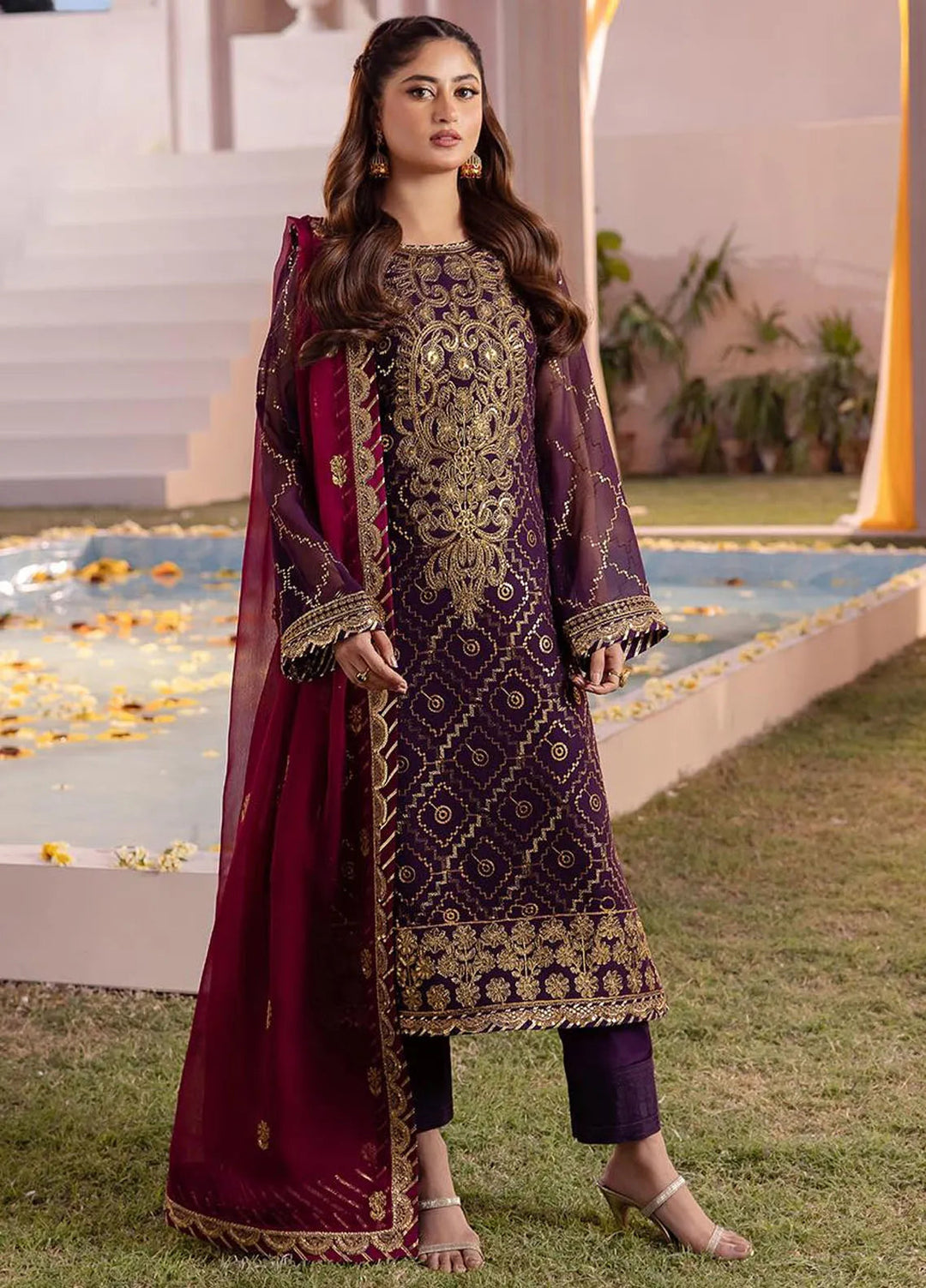 Dhanak Rang by Asim Jofa Embroidered Chiffon Unstitched Suit 3 Piece AJ24DR AJCF-02 - Festive Collection