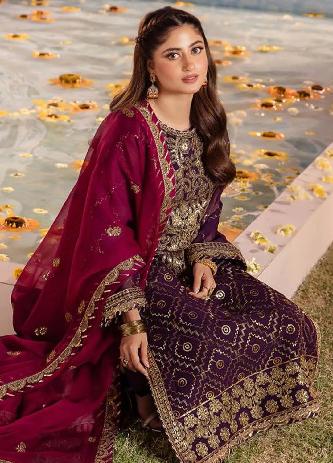 Dhanak Rang by Asim Jofa Embroidered Chiffon Unstitched Suit 3 Piece AJ24DR AJCF-02 - Festive Collection
