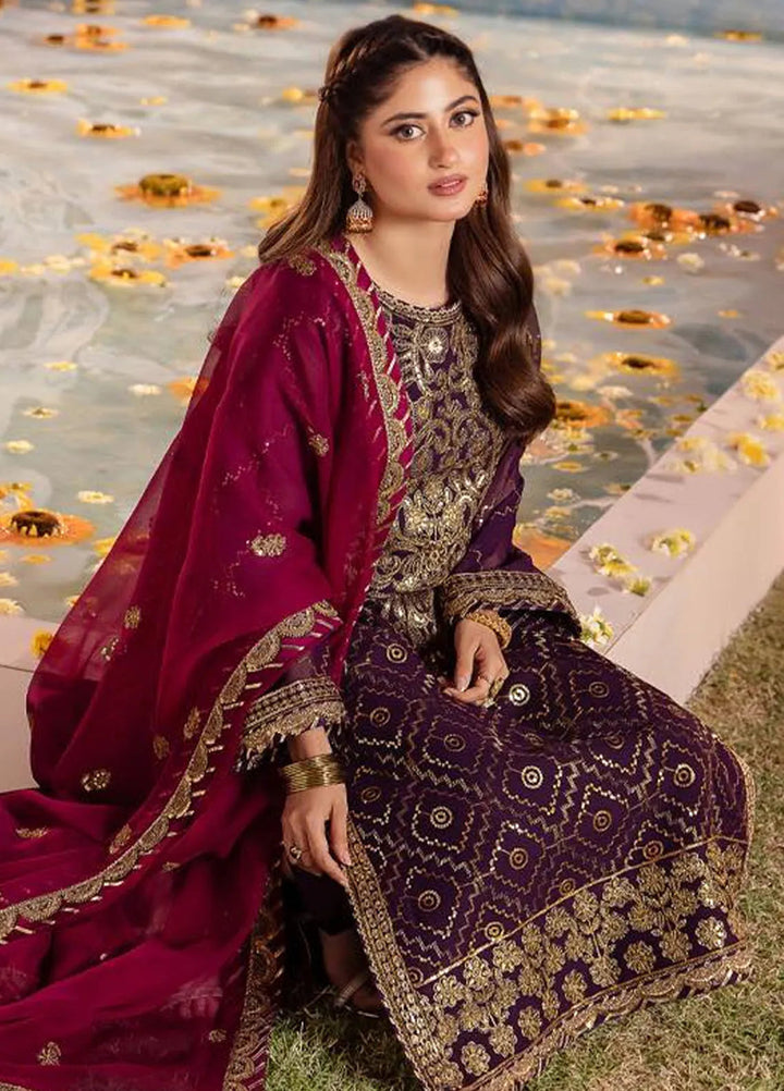 Dhanak Rang by Asim Jofa Embroidered Chiffon Unstitched Suit 3 Piece AJ24DR AJCF-02 - Festive Collection