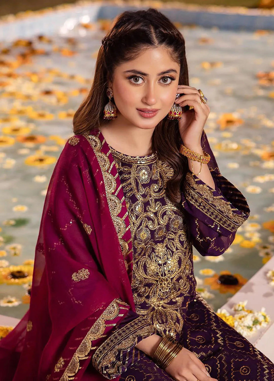 Dhanak Rang by Asim Jofa Embroidered Chiffon Unstitched Suit 3 Piece AJ24DR AJCF-02 - Festive Collection