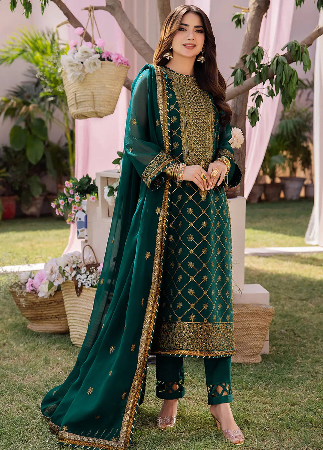 Dhanak Rang by Asim Jofa Embroidered Chiffon Unstitched Suit 3 Piece AJ24DR AJCF-03 - Festive Collection