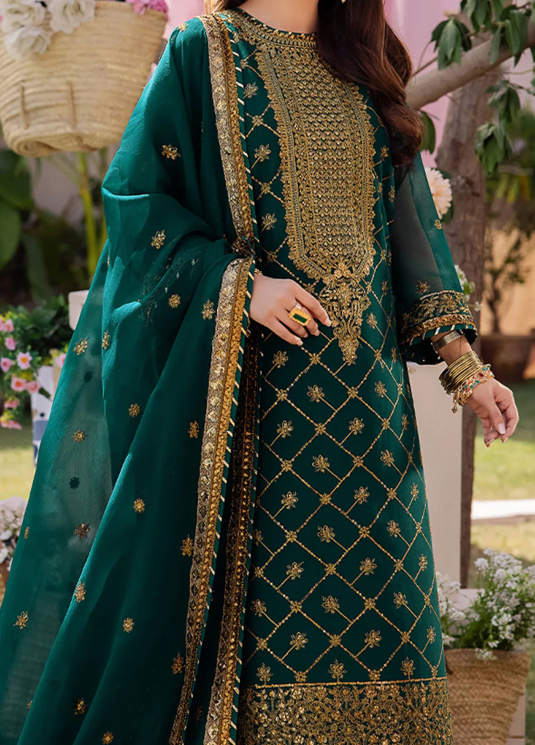 Dhanak Rang by Asim Jofa Embroidered Chiffon Unstitched Suit 3 Piece AJ24DR AJCF-03 - Festive Collection