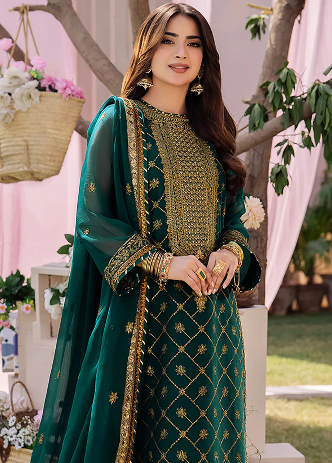 Dhanak Rang by Asim Jofa Embroidered Chiffon Unstitched Suit 3 Piece AJ24DR AJCF-03 - Festive Collection