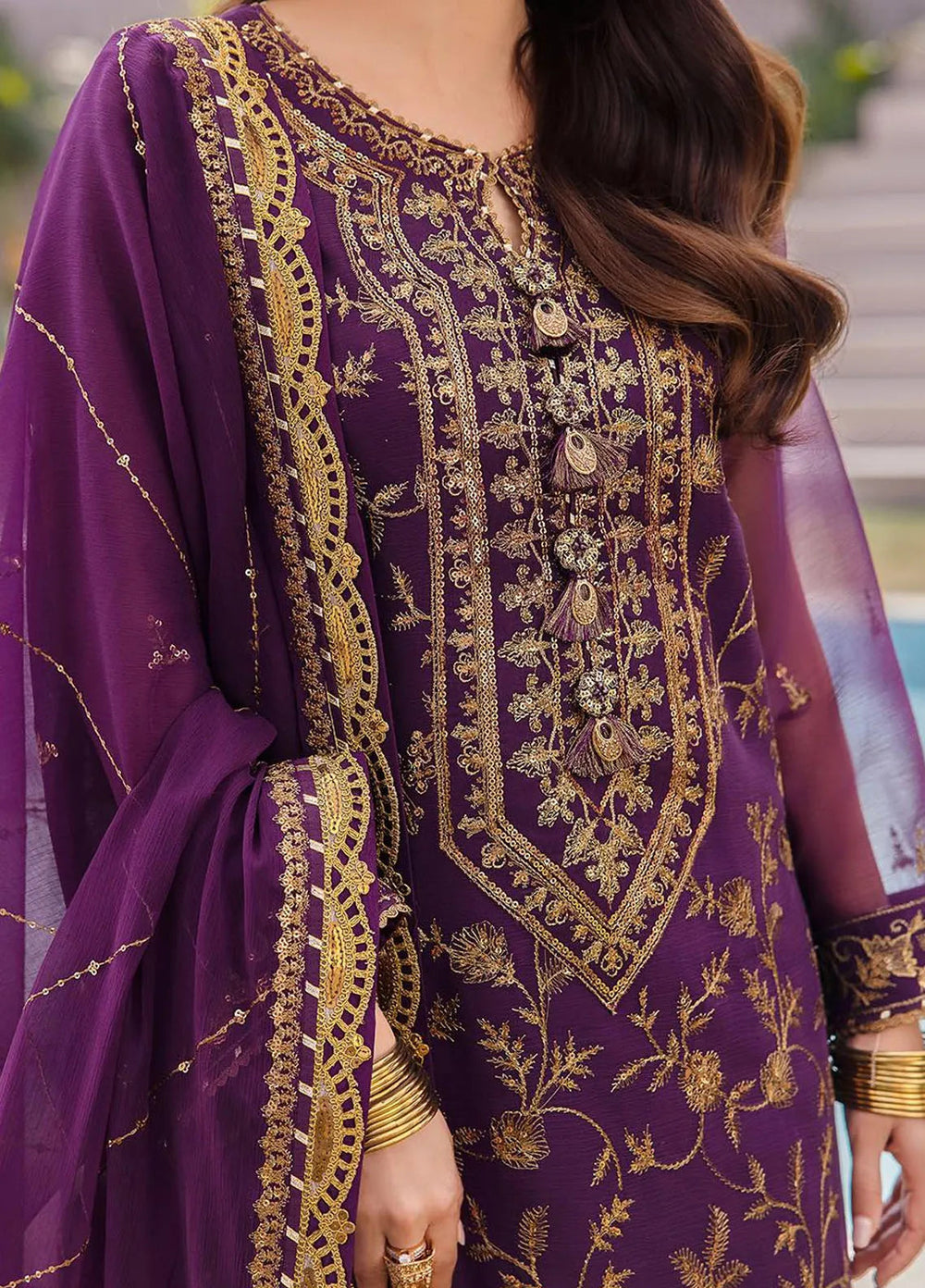 Dhanak Rang by Asim Jofa Embroidered Chiffon Unstitched Suit 3 Piece AJ24DR AJCF-08 - Festive Collection