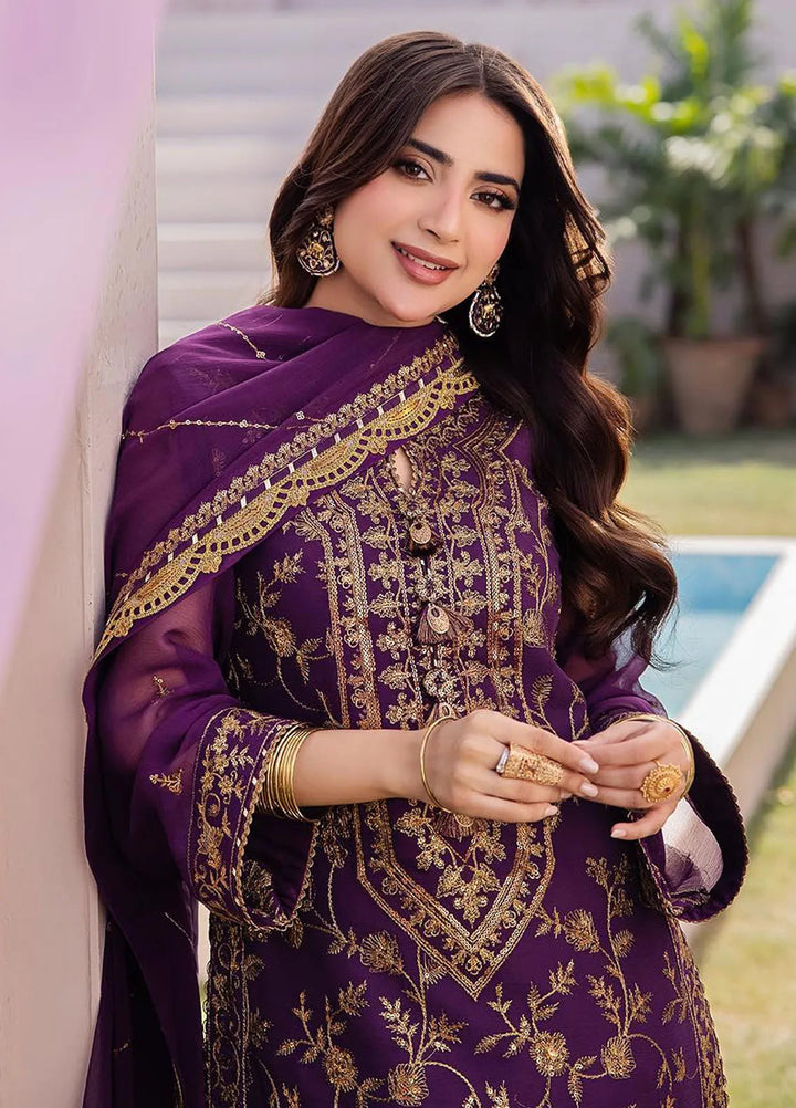 Dhanak Rang by Asim Jofa Embroidered Chiffon Unstitched Suit 3 Piece AJ24DR AJCF-08 - Festive Collection