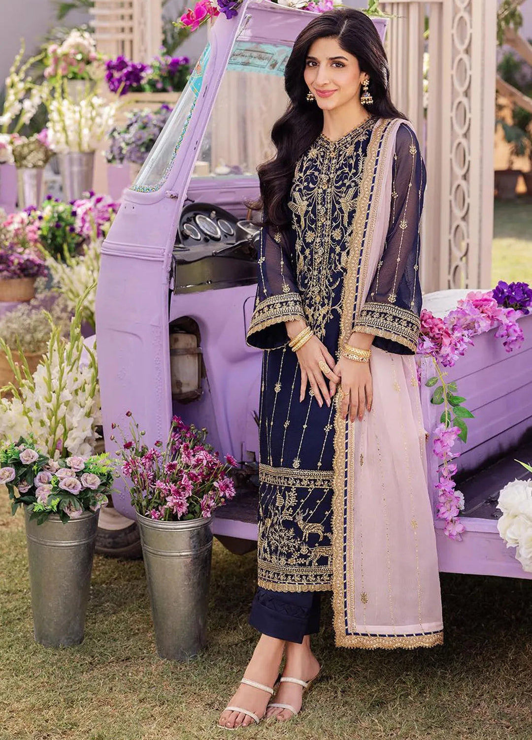 Dhanak Rang by Asim Jofa Embroidered Chiffon Unstitched Suit 3 Piece AJ24DR AJCF-09 - Festive Collection