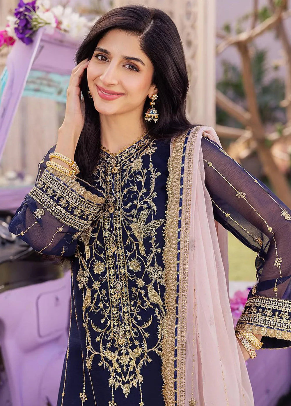 Dhanak Rang by Asim Jofa Embroidered Chiffon Unstitched Suit 3 Piece AJ24DR AJCF-09 - Festive Collection