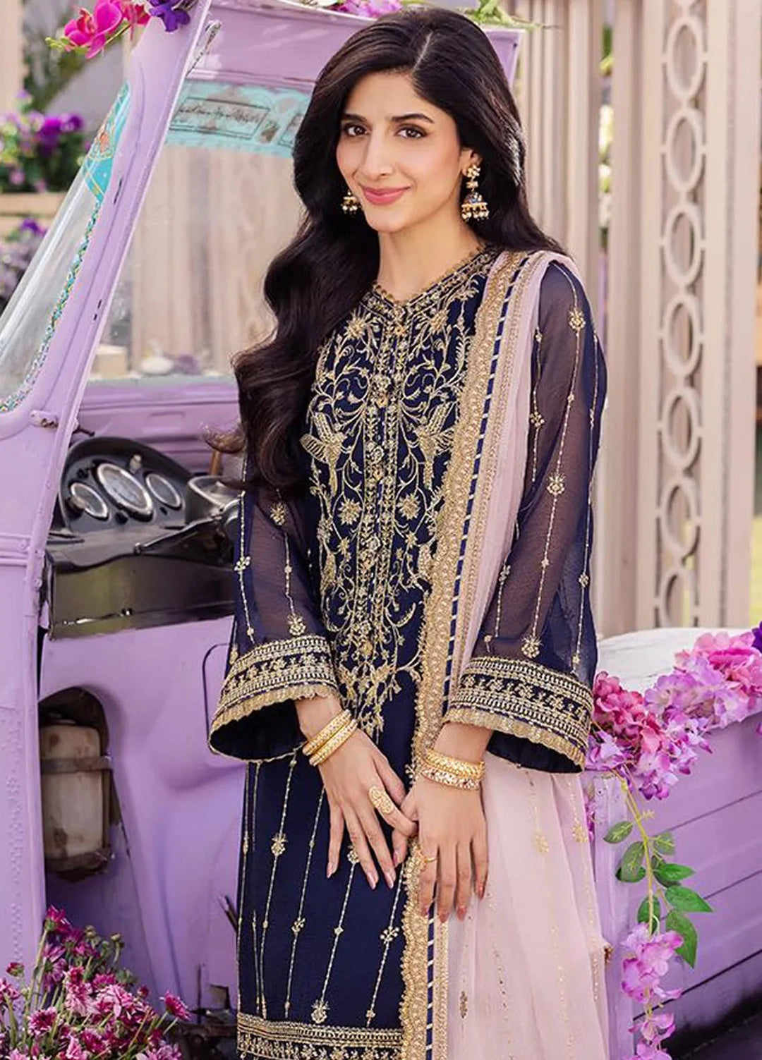 Dhanak Rang by Asim Jofa Embroidered Chiffon Unstitched Suit 3 Piece AJ24DR AJCF-09 - Festive Collection