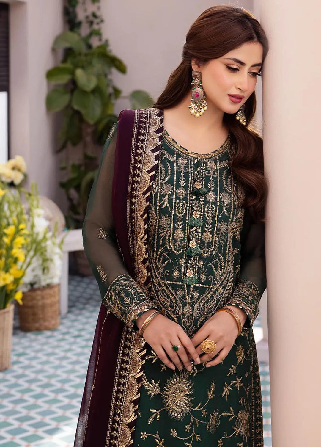 Dhanak Rang by Asim Jofa Embroidered Chiffon Unstitched Suit 3 Piece AJ24DR AJCF-10 - Festive Collection