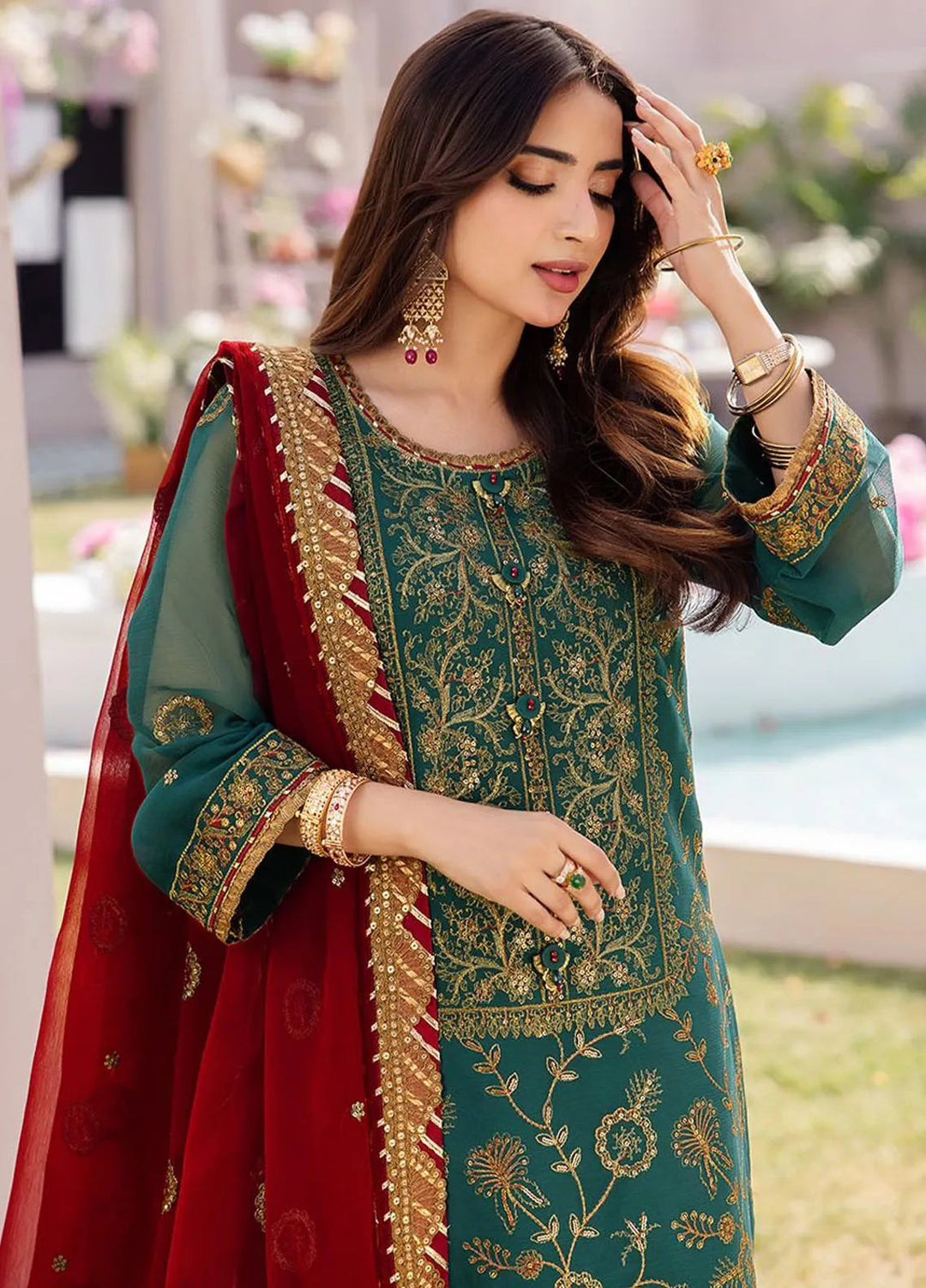 Dhanak Rang by Asim Jofa Embroidered Chiffon Unstitched Suit 3 Piece AJ24DR AJCF-11 - Festive Collection