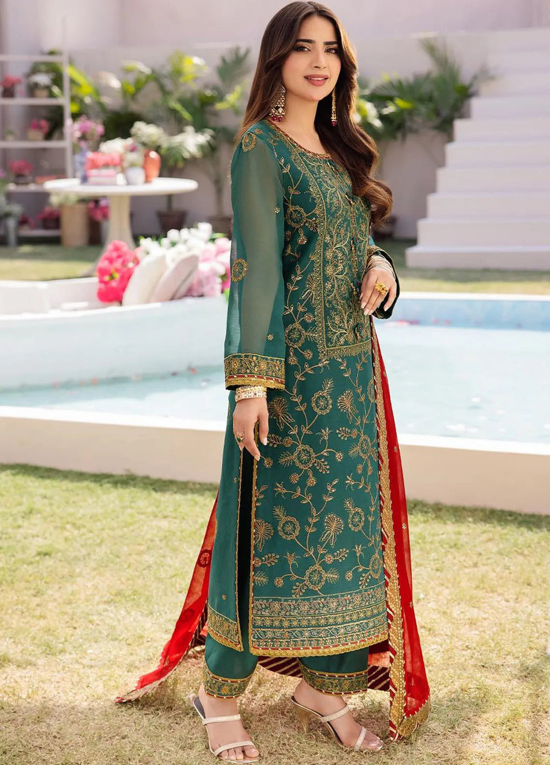 Dhanak Rang by Asim Jofa Embroidered Chiffon Unstitched Suit 3 Piece AJ24DR AJCF-11 - Festive Collection
