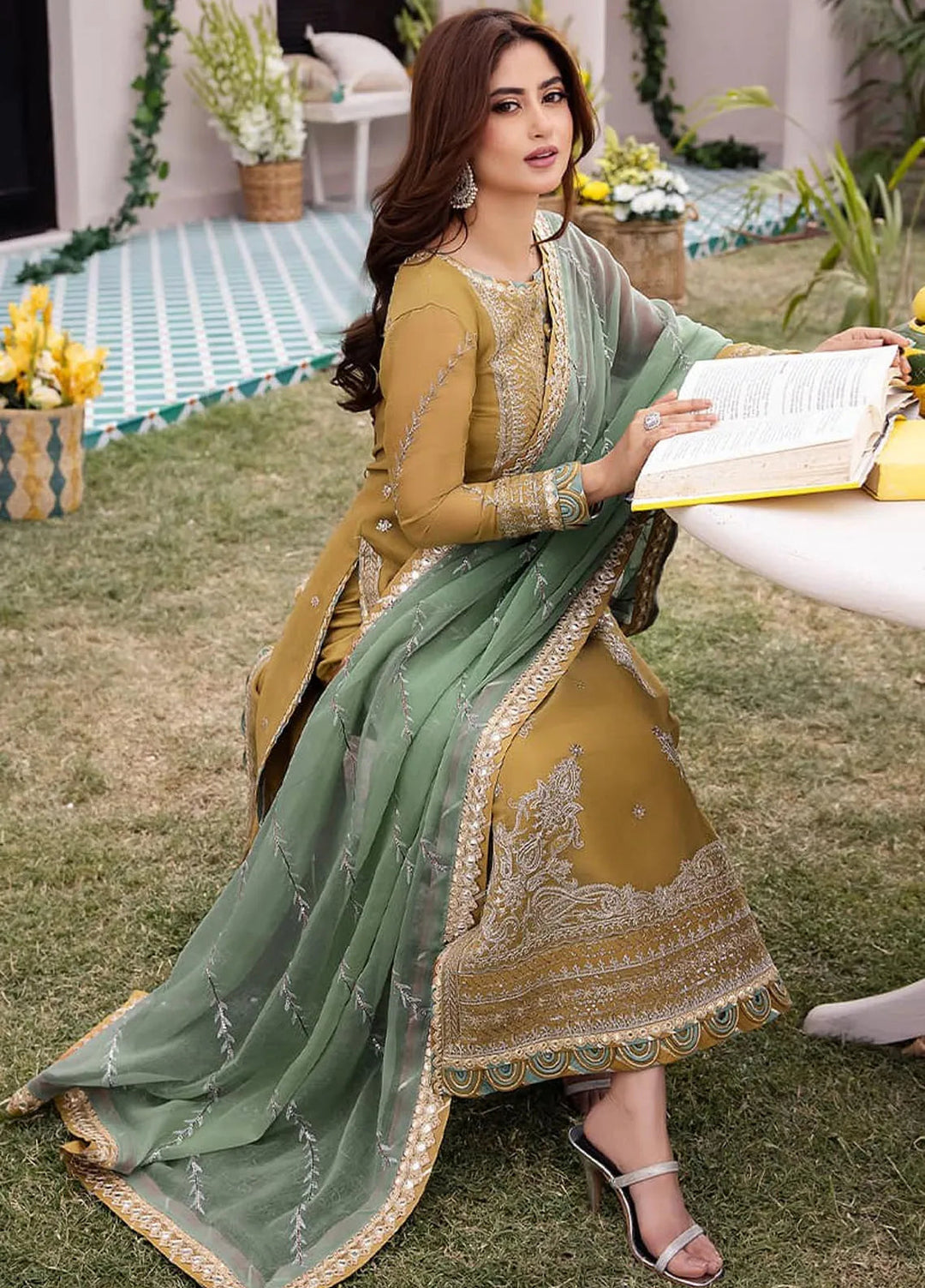 Dhanak Rang by Asim Jofa Embroidered Chiffon Unstitched Suit 3 Piece AJ24DR AJCF-16 - Festive Collection