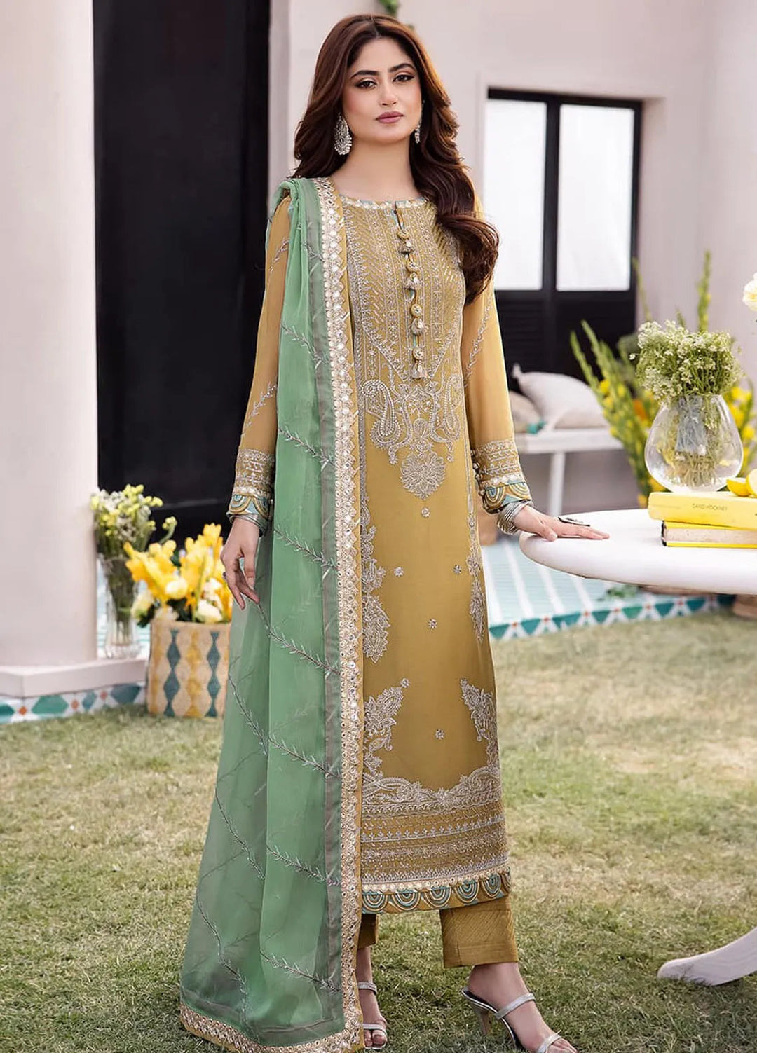 Dhanak Rang by Asim Jofa Embroidered Chiffon Unstitched Suit 3 Piece AJ24DR AJCF-16 - Festive Collection