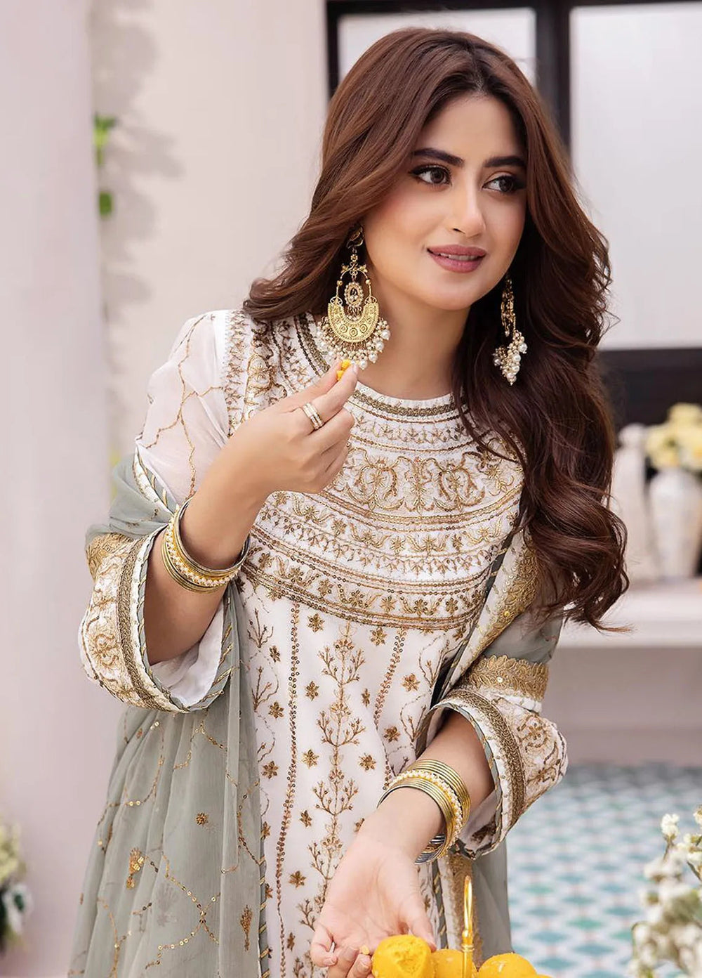 Dhanak Rang by Asim Jofa Embroidered Chiffon Unstitched Suit 3 Piece AJ24DR AJCF-17 - Festive Collection