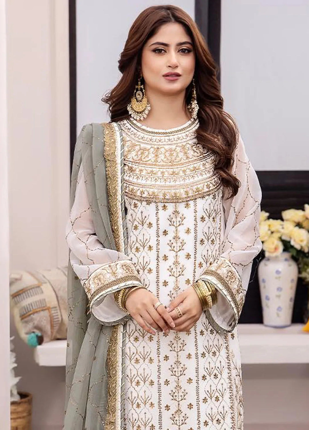 Dhanak Rang by Asim Jofa Embroidered Chiffon Unstitched Suit 3 Piece AJ24DR AJCF-17 - Festive Collection