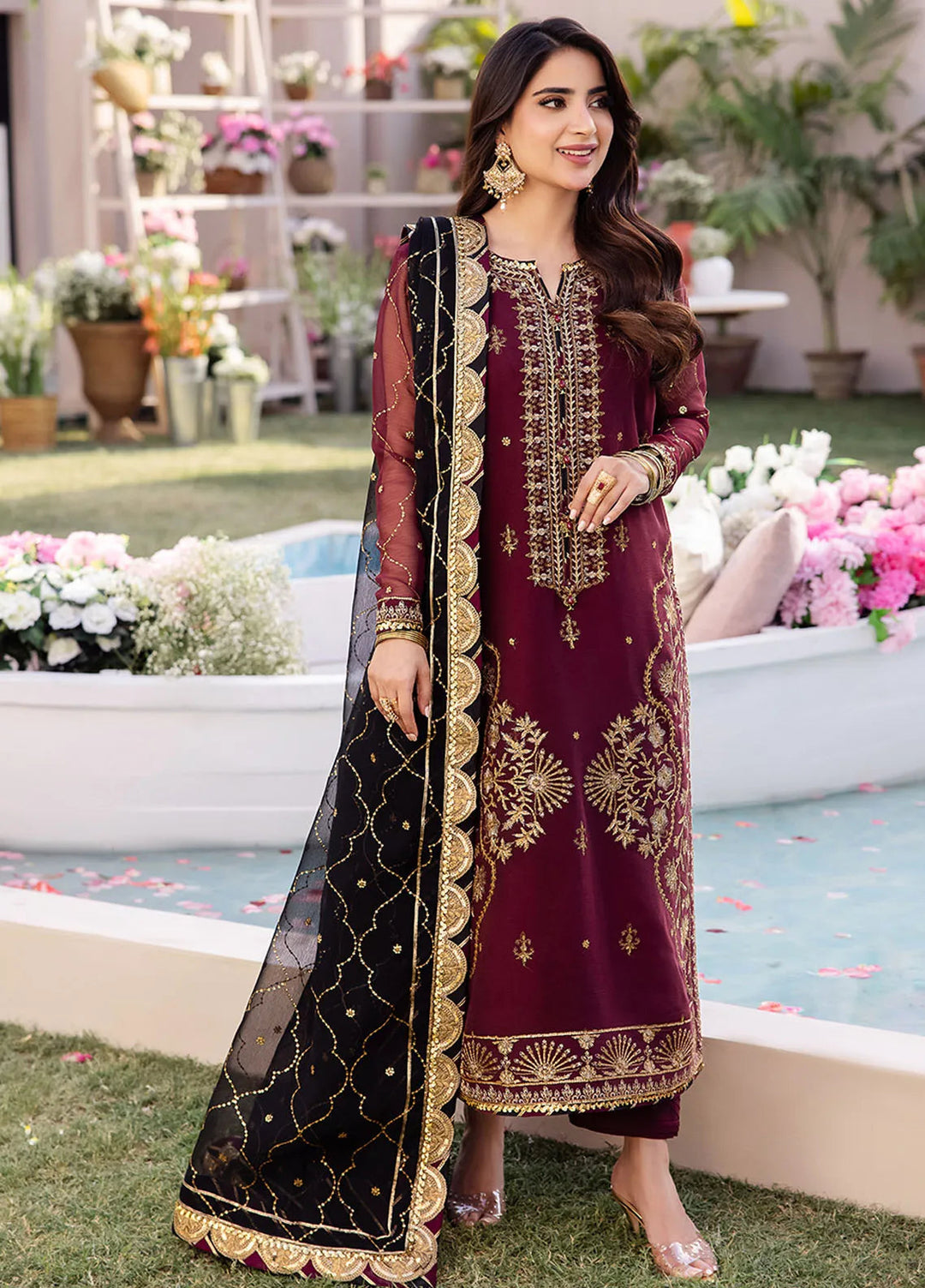 Dhanak Rang by Asim Jofa Embroidered Chiffon Unstitched Suit 3 Piece AJ24DR AJCF-18 - Festive Collection