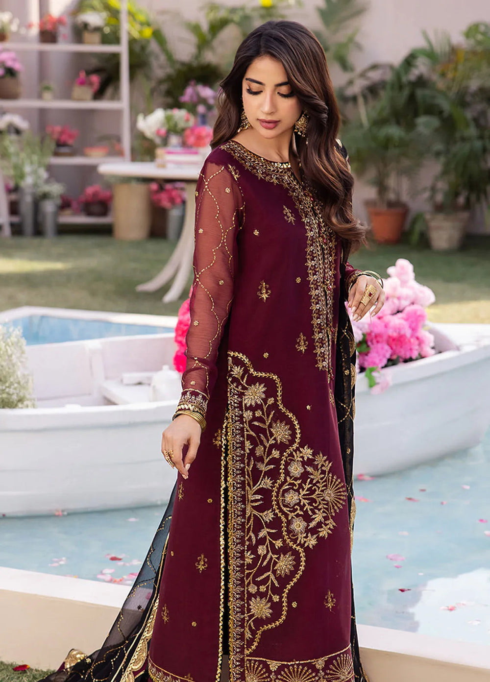 Dhanak Rang by Asim Jofa Embroidered Chiffon Unstitched Suit 3 Piece AJ24DR AJCF-18 - Festive Collection