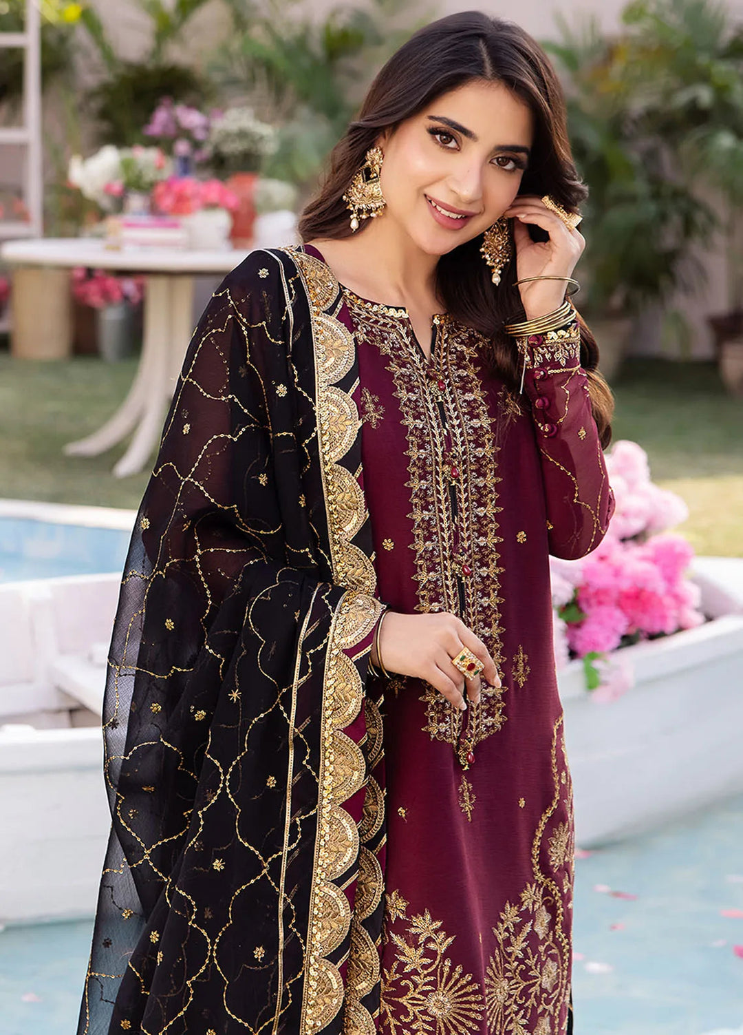 Dhanak Rang by Asim Jofa Embroidered Chiffon Unstitched Suit 3 Piece AJ24DR AJCF-18 - Festive Collection