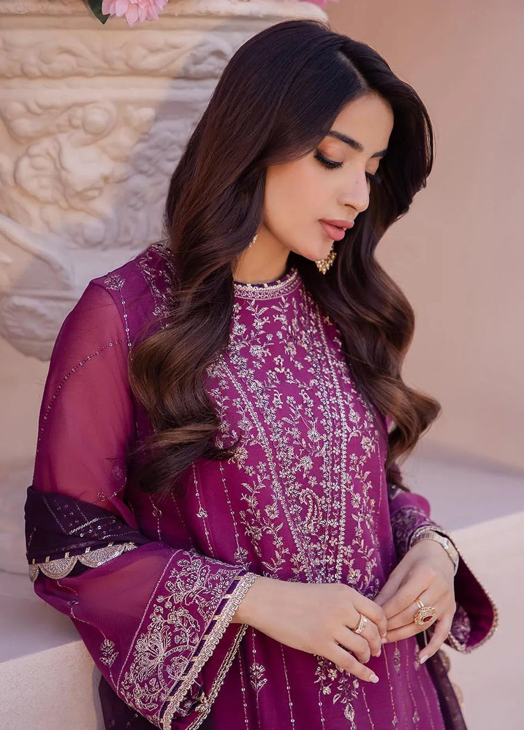 Dhanak Rang by Asim Jofa Embroidered Chiffon Unstitched Suit 3 Piece AJ24DR AJCF-19 - Festive Collection