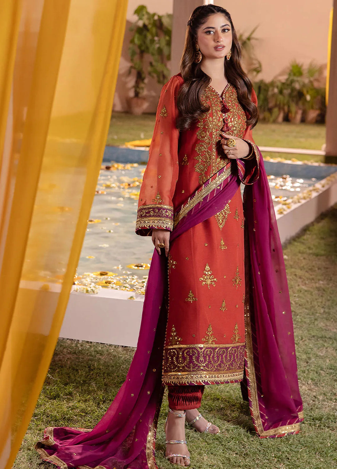 Dhanak Rang by Asim Jofa Embroidered Chiffon Unstitched Suit 3 Piece AJ24DR AJCF-24 - Festive Collection