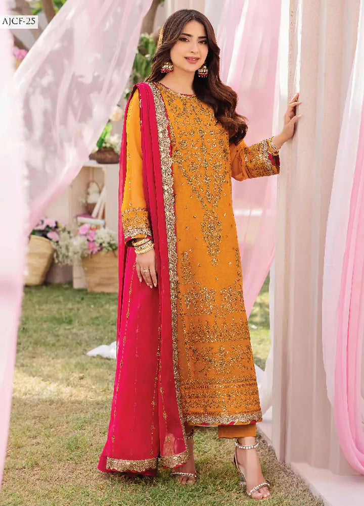 Dhanak Rang by Asim Jofa Embroidered Chiffon Unstitched Suit 3 Piece AJ24DR AJCF-25 - Festive Collection