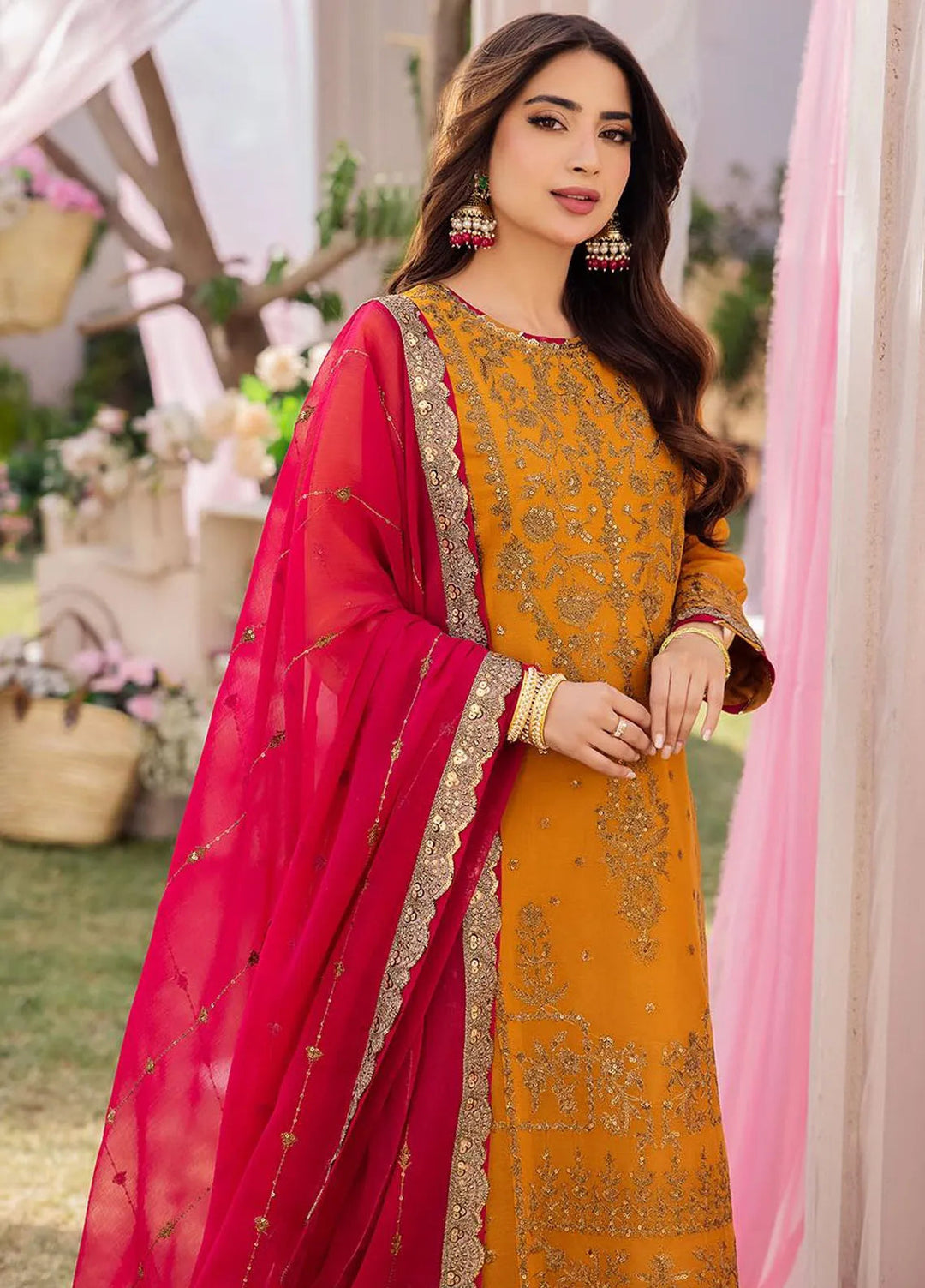 Dhanak Rang by Asim Jofa Embroidered Chiffon Unstitched Suit 3 Piece AJ24DR AJCF-25 - Festive Collection