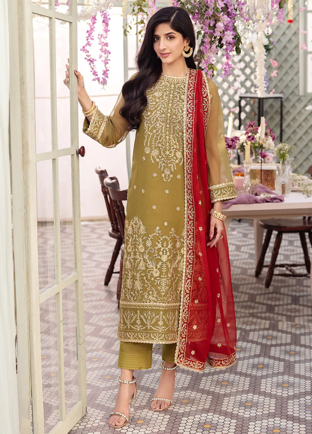 Dhanak Rang by Asim Jofa Embroidered Chiffon Unstitched Suit 3 Piece AJ24DR AJCF-26 - Festive Collection