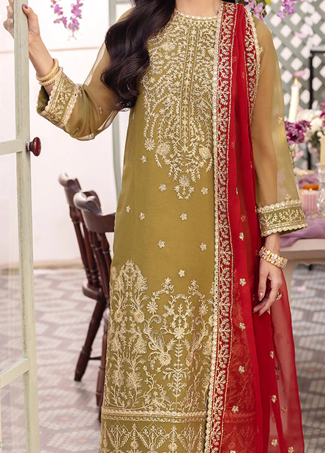 Dhanak Rang by Asim Jofa Embroidered Chiffon Unstitched Suit 3 Piece AJ24DR AJCF-26 - Festive Collection