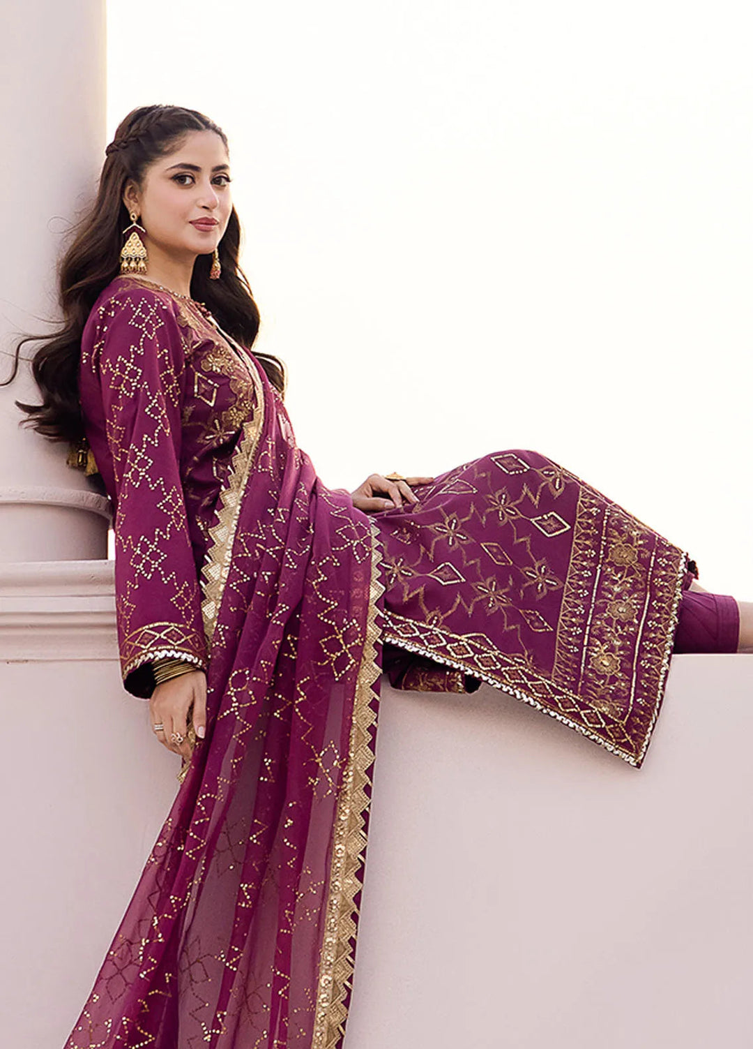 Dhanak Rang by Asim Jofa Embroidered Silk Suit Unstitched 3 Piece AJ24DR AJCF-05 - Festive Collection