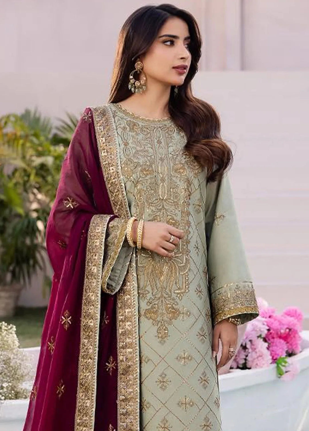 Dhanak Rang by Asim Jofa Embroidered Silk Suit Unstitched 3 Piece AJ24DR AJCF-06 - Festive Collection