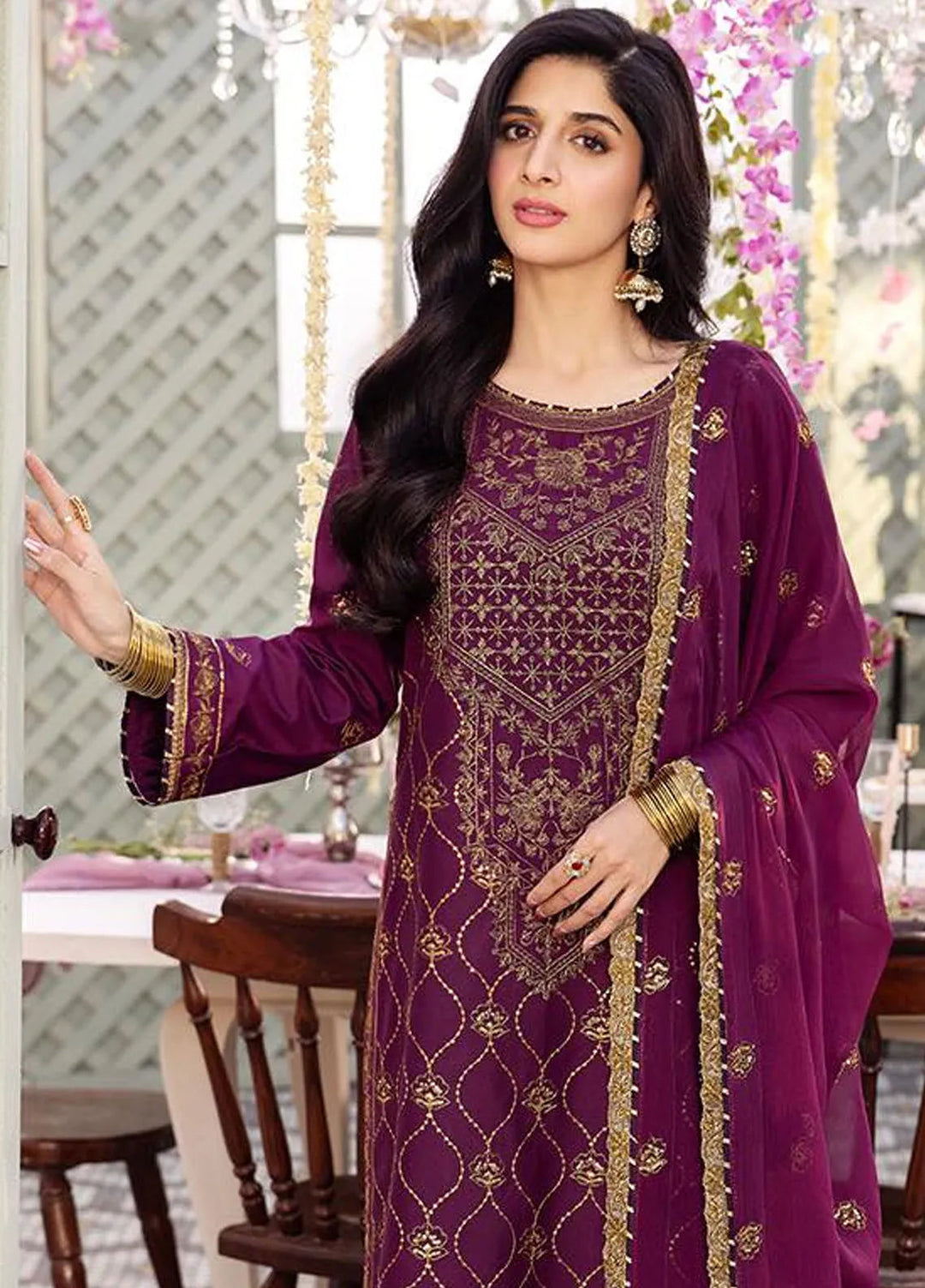 Dhanak Rang by Asim Jofa Embroidered Silk Suit Unstitched 3 Piece AJ24DR AJCF-07 - Festive Collection