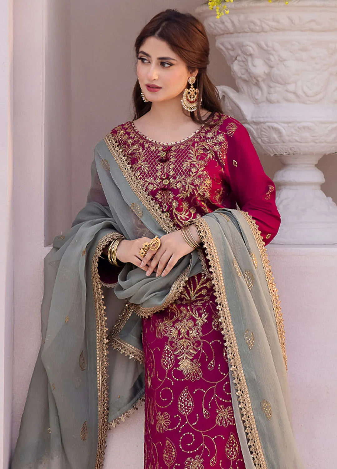 Dhanak Rang by Asim Jofa Embroidered Silk Suit Unstitched 3 Piece AJ24DR AJCF-12 - Festive Collection