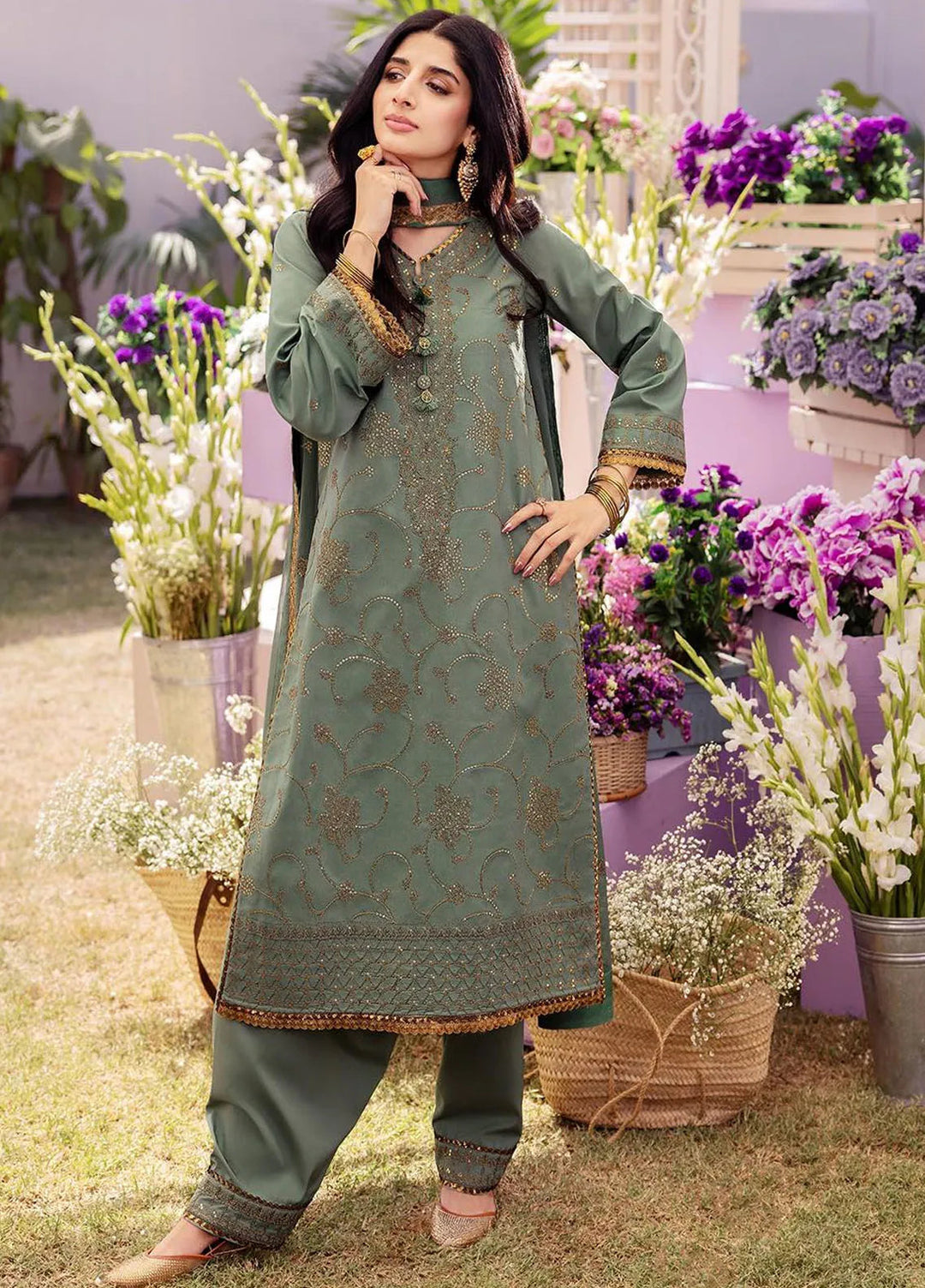 Dhanak Rang by Asim Jofa Embroidered Silk Suit Unstitched 3 Piece AJ24DR AJCF-15 - Festive Collection