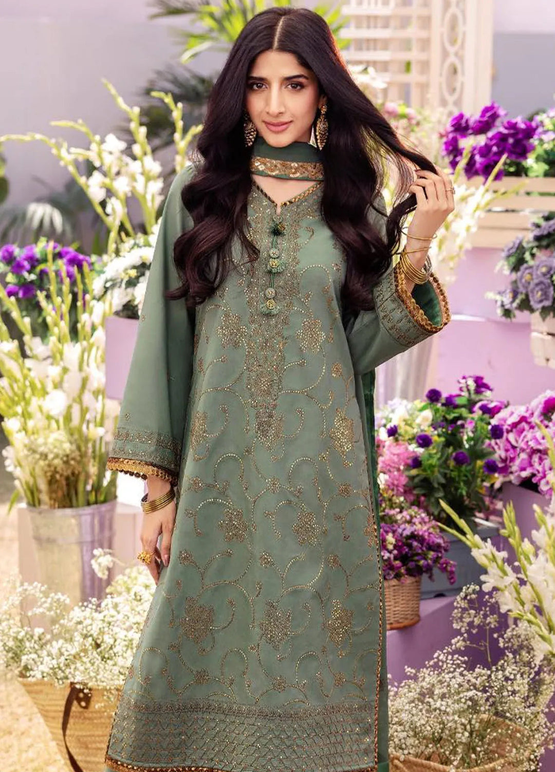 Dhanak Rang by Asim Jofa Embroidered Silk Suit Unstitched 3 Piece AJ24DR AJCF-15 - Festive Collection