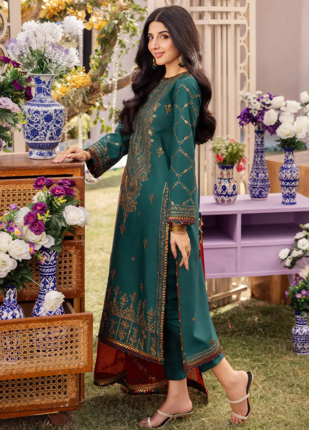 Dhanak Rang by Asim Jofa Embroidered Silk Suit Unstitched 3 Piece AJ24DR AJCF-23 - Festive Collection