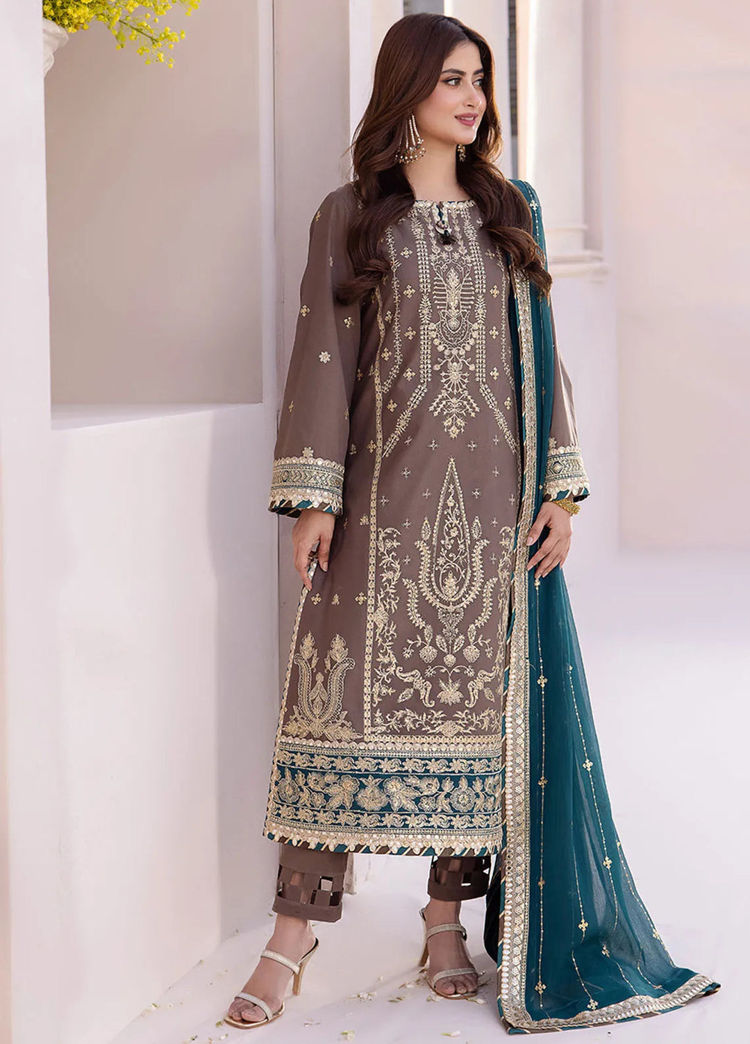Dhanak Rang by Asim Jofa Embroidered Silk Suit Unstitched 3 Piece AJ24DR AJCF-30 - Festive Collection