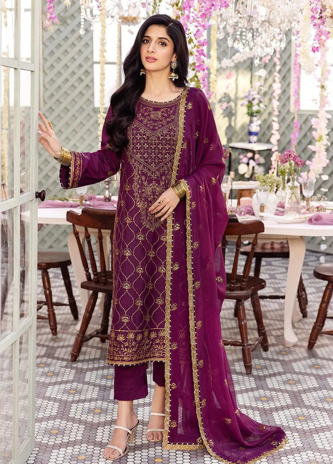 Dhanak Rang by Asim Jofa Embroidered Silk Unstitched Suit 3 Piece AJ24DR AJCF-07 - Festive Collection