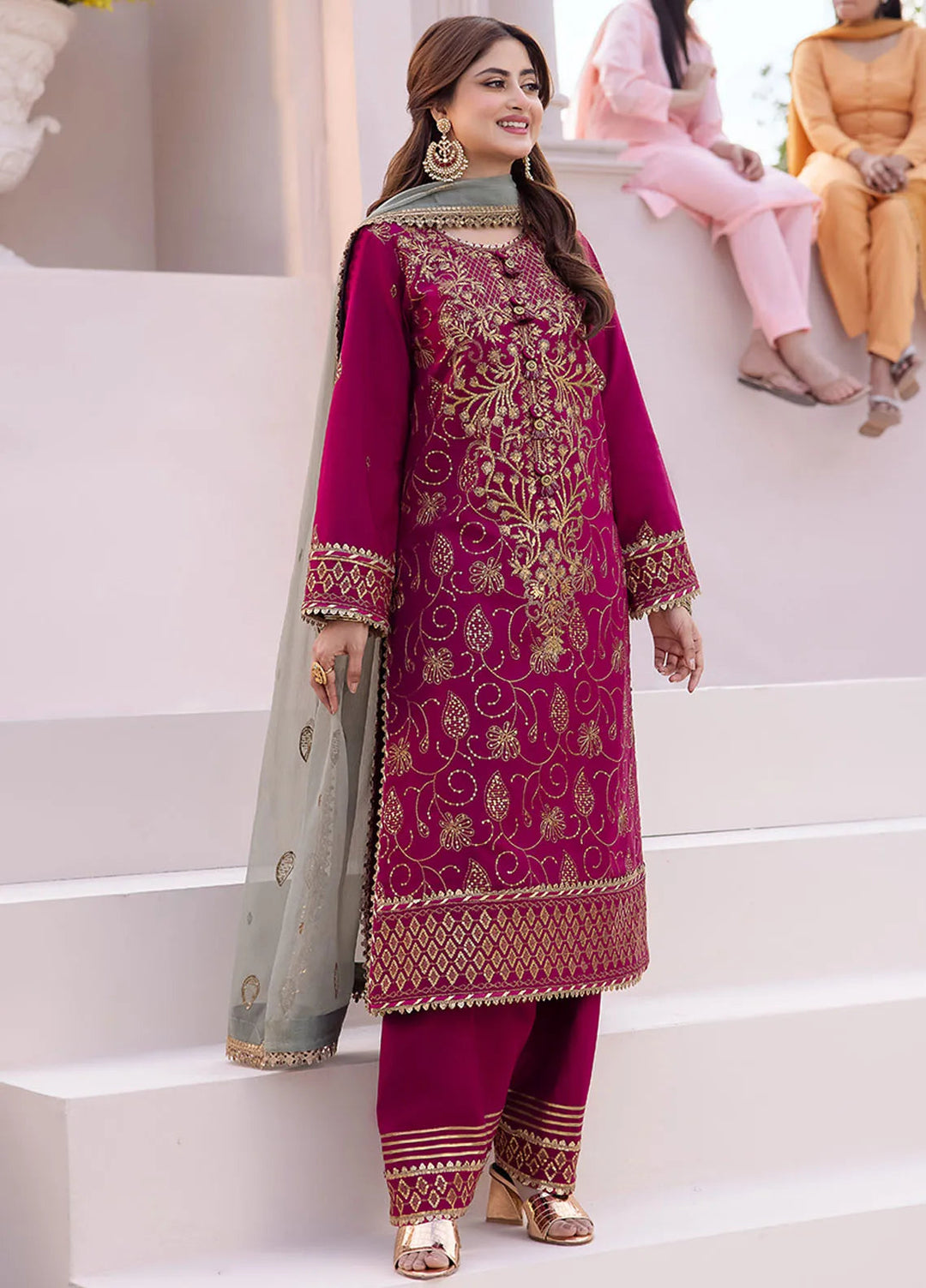 Dhanak Rang by Asim Jofa Embroidered Silk Unstitched Suit 3 Piece AJ24DR AJCF-12 - Festive Collection